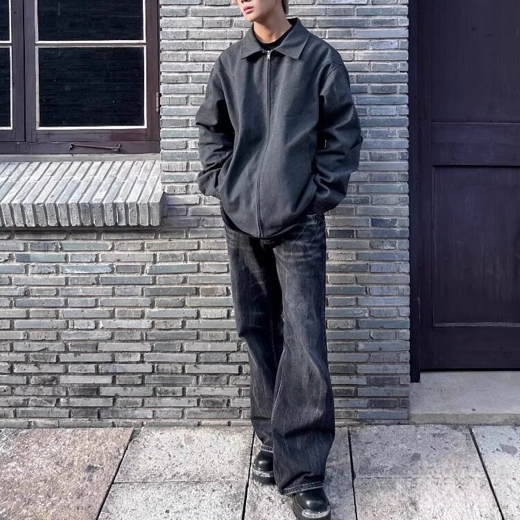 wonder1v冰蓝vibe闪电爆裂纹蓝色cleanfit牛仔裤重水洗直筒微喇裤