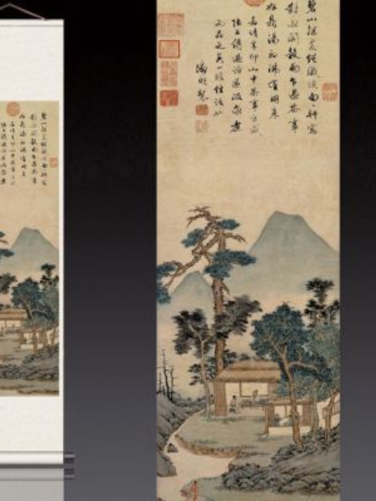 新中式书画卷轴字画仿古山水画挂轴古画茶楼装饰壁画品茶图听琴图