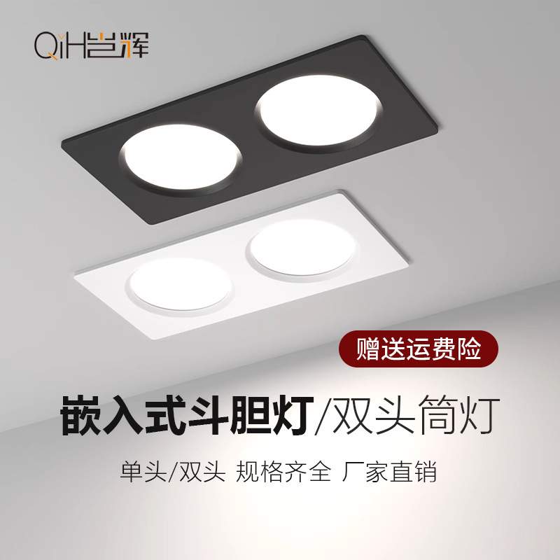 方形双头筒灯双孔嵌入式超薄长方形客厅灯过道玄关天花led斗胆灯