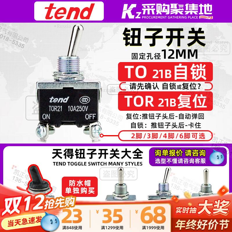 原装正品TNED天得TOR21 4脚自动复位转换开关/摇头开关/钮子开关