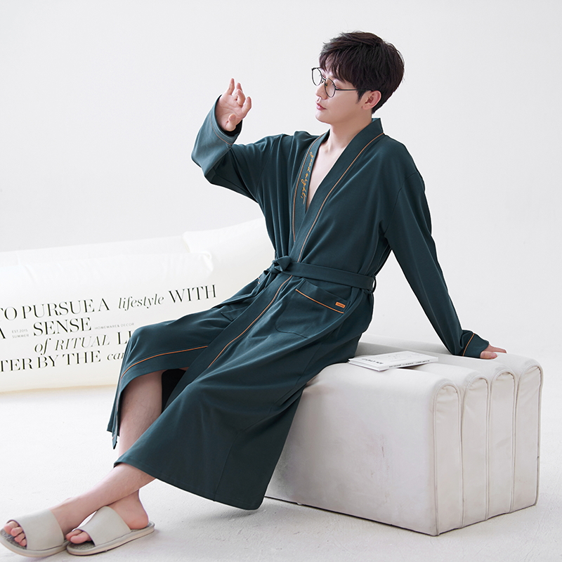 男士睡袍成人纯棉春秋季2024年新款冬季睡衣男款中长款浴袍家居服