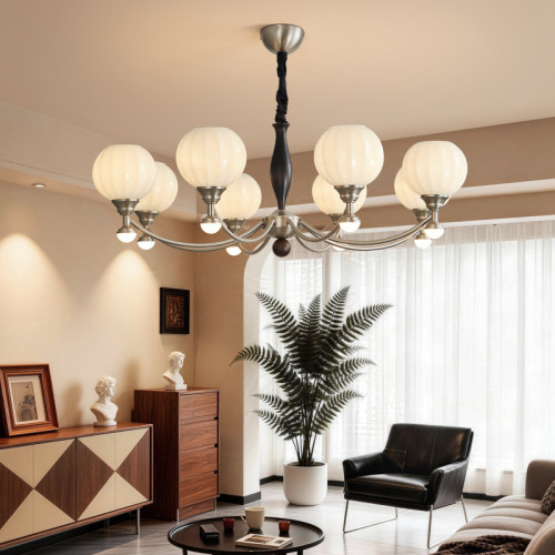 法式中古白蜡木玻璃客厅吊灯