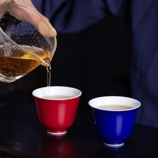 茶杯功夫茶具个人品茗杯闻香杯 玖廷纯手工陶瓷主人杯景德镇红中式