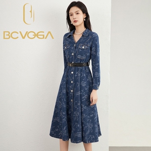 BCVOGA 秋冬重工提花显瘦修身长袖气质显瘦牛仔连衣裙 YBATB31019