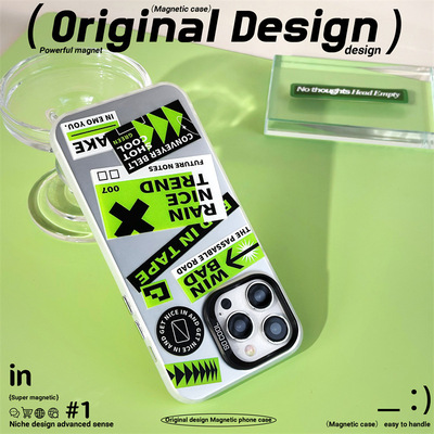 适用于苹果Ipone11ProMax绿标手机壳12ProMax银色新颖13ProMax灵动贴纸11高级活力16Pro创意英文13Pro明快