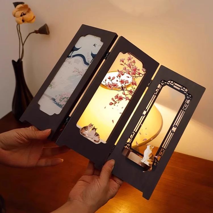 新中式桌面屏风礼品装饰摆件茶室摆台画梅花装饰边柜高档生日礼物