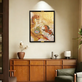 龙马精神新中式寓意好客厅装饰画新年高级感壁画玄关走廊挂画