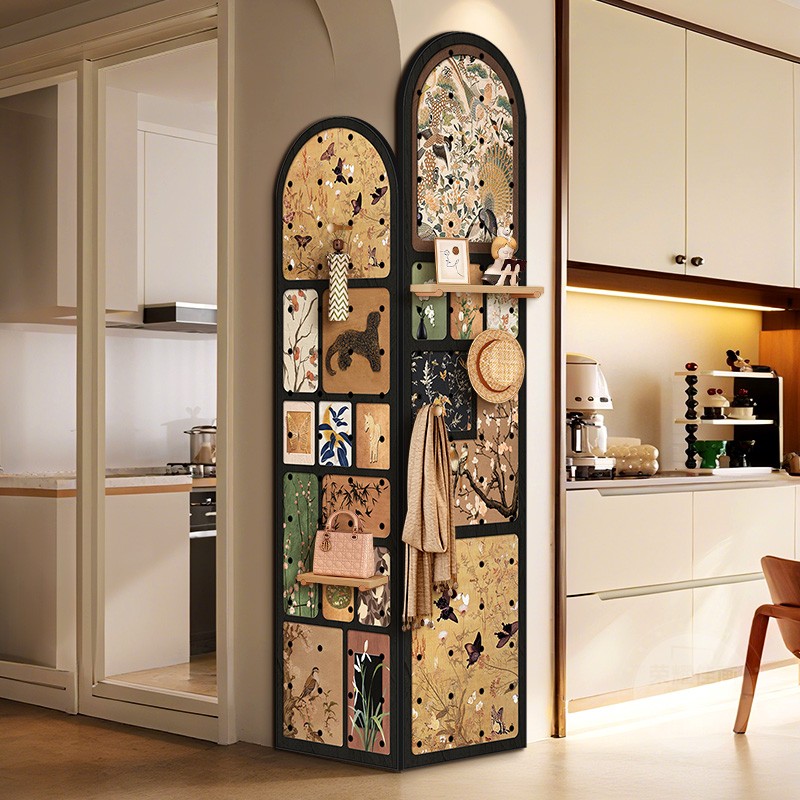 中古风转角洞洞板装饰置物架复古客厅拐角收纳架高级感创意墙角画