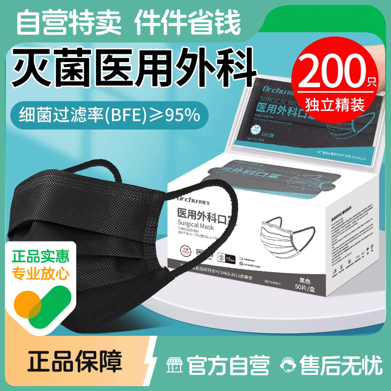 黑色口罩医用外科灭菌级一次性医疗单独包装女高颜值2025新夏季薄