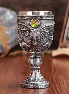 一个龙的不锈钢红酒杯复古西方恶龙家用高脚杯3D立体龙杯子