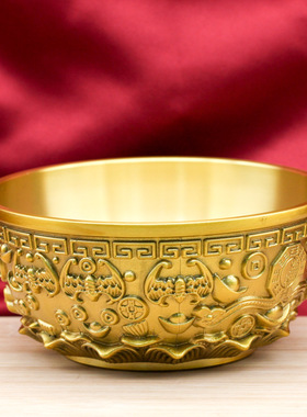 大号元宝12厘米聚宝盆摆件家用客厅装饰铜制品工艺品存钱铜器黄铜
