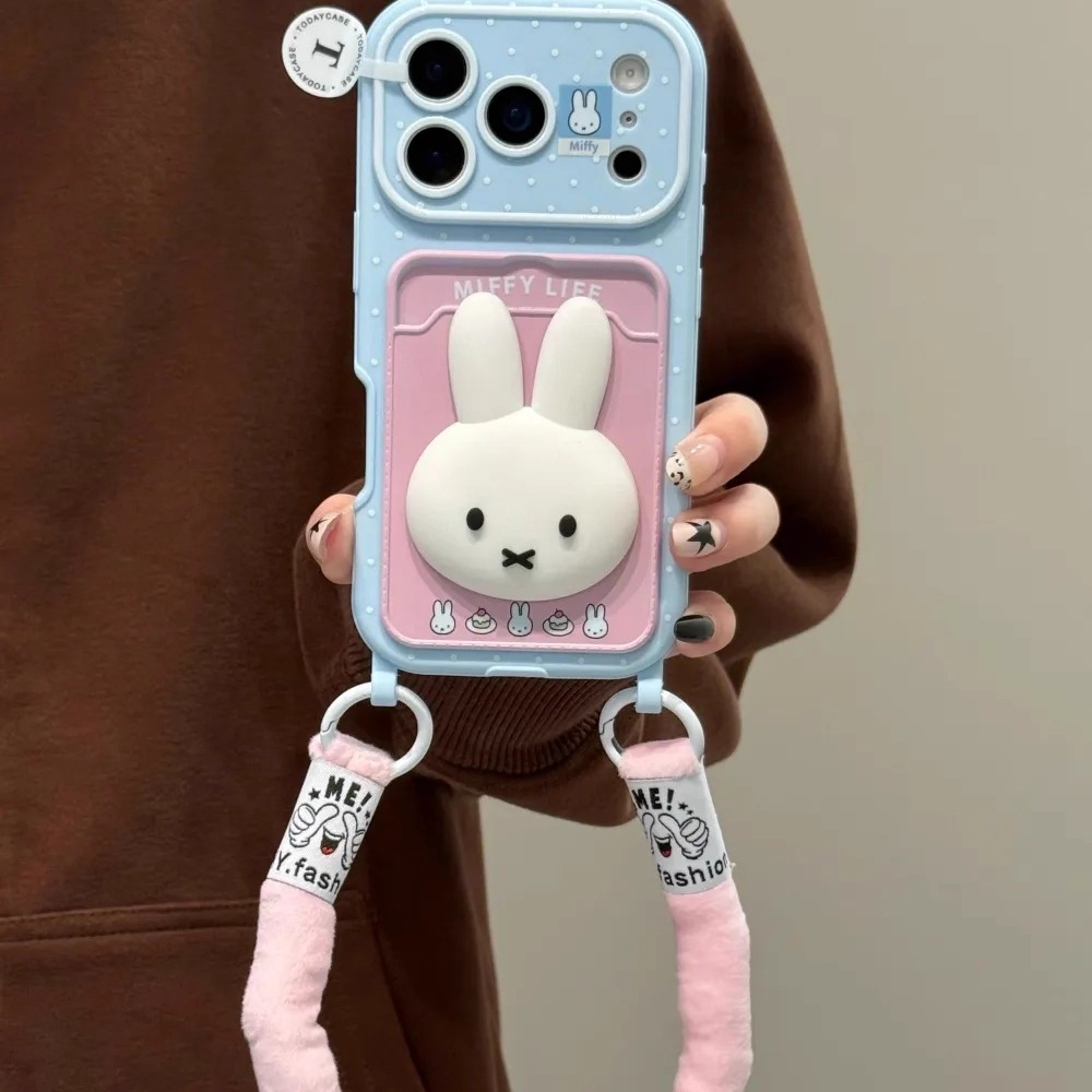 硅胶卡包粉色立体米菲兔适用iPhone17ProMax手机壳16苹果15带挂绳