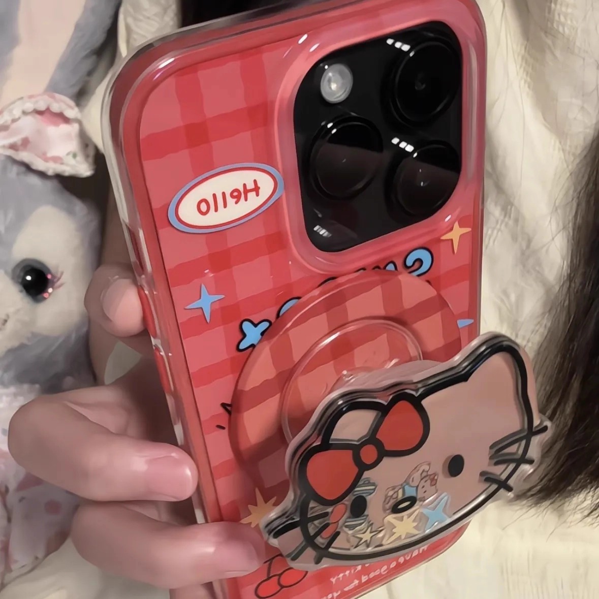 红格肌肉黑皮猫咪支架适用iPhone17ProMax手机壳16苹果15防摔软14