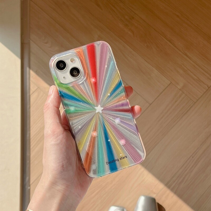IPHONE 15 PROMAX 휴대폰 케이스에 적합한 새로운 레이저 무지개 별 14 APPLE 13 낙하 방지 소프트 남성 및 여성 12