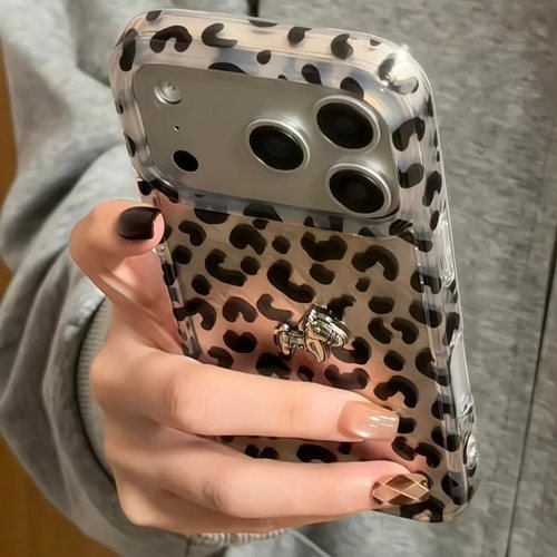 褶皱满屏黑豹纹立体银小马适用iPhone17ProMax手机壳16苹果15软14