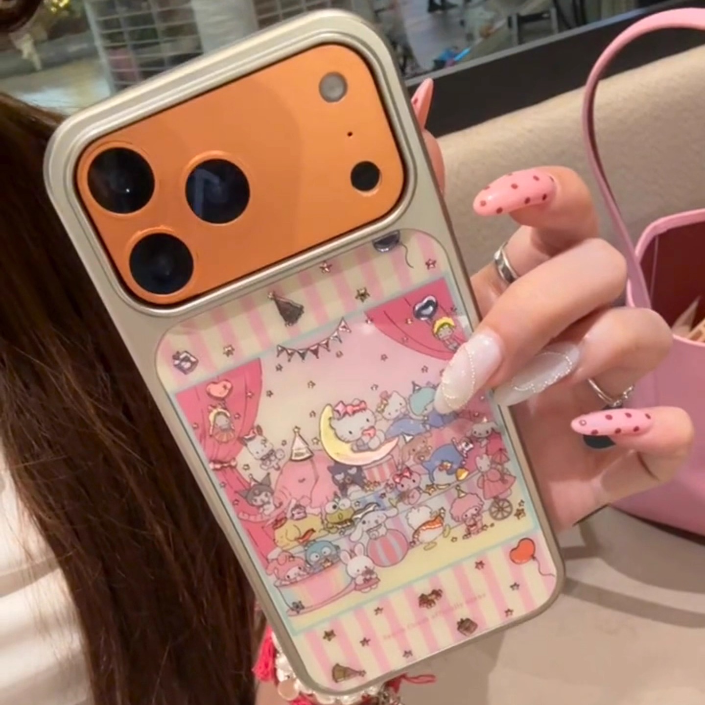 新款粉条纹三丽鸥派对适用iPhone17ProMax手机壳16苹果15防摔软14