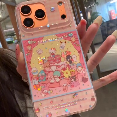可爱镭射三丽鸥派对适用iPhone17ProMax手机壳16苹果15防摔软男女
