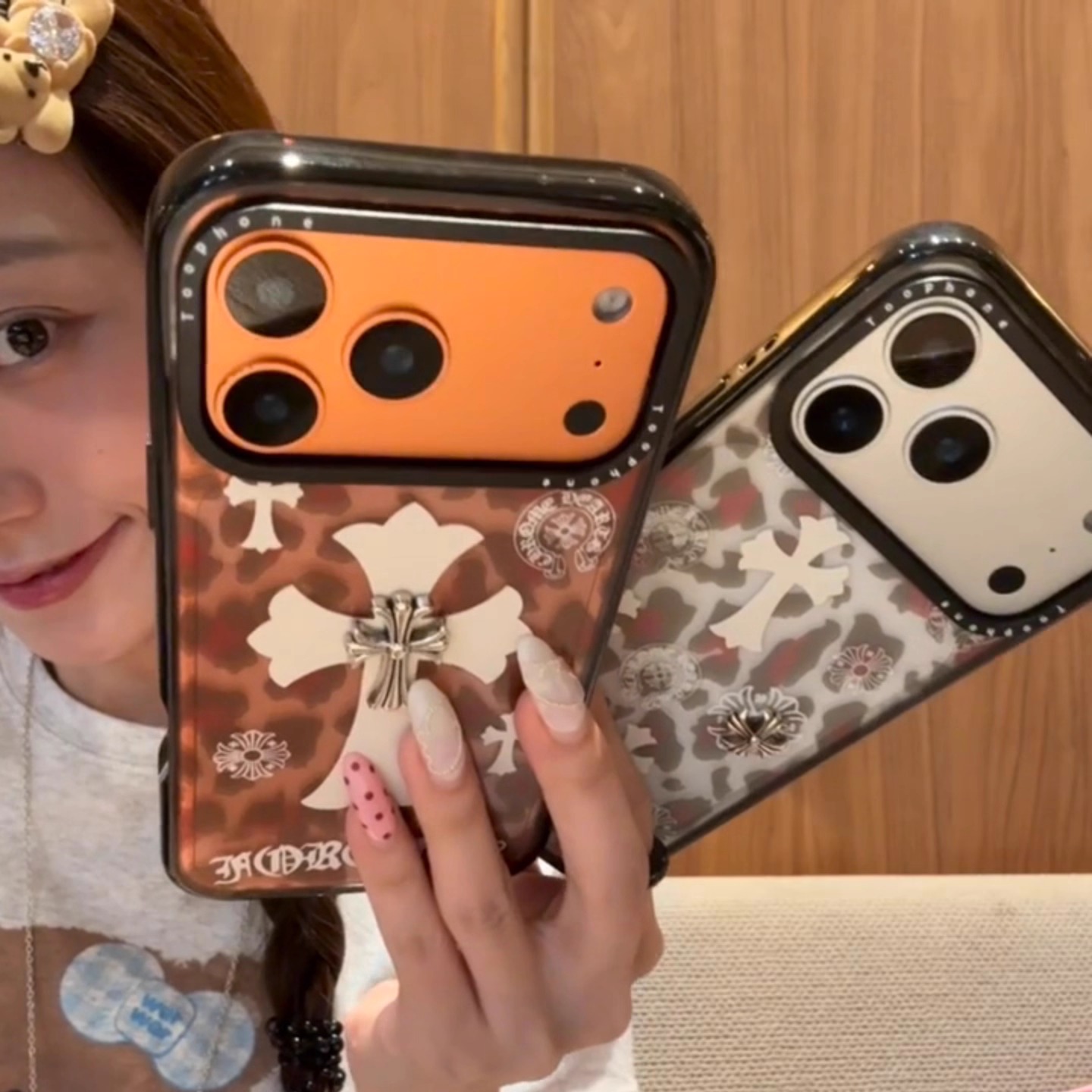 个性豹纹克罗心十字架适用iPhone17ProMax手机壳16苹果15防摔男女