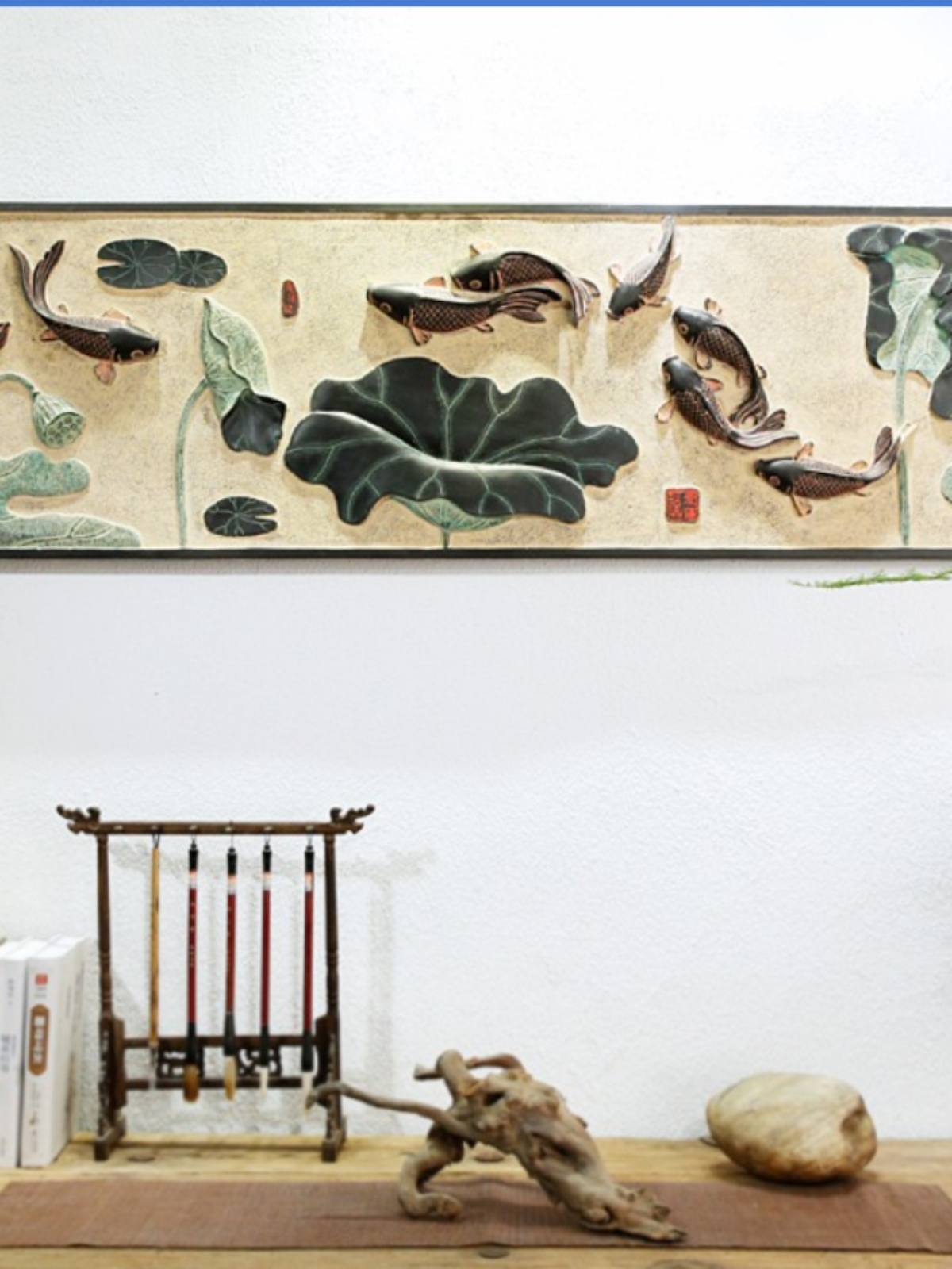 中式中国风复古壁饰荷花鲤鱼装饰挂画玄关画背景墙挂件 装饰画图片