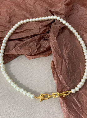 爆款小众设计感灰色高端项链珍珠