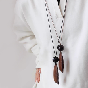 新中式文艺天然果实项链豆荚扁豆吊坠个性百搭时髦精致毛衣链