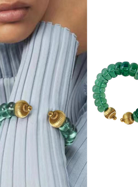 绿色精致开口手镯串珠树脂复古