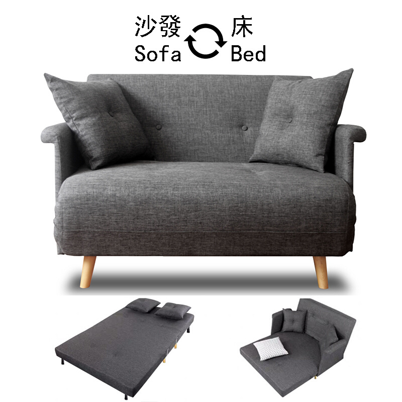 简约多功能现代经济型实木可折叠单人双人沙发床小户型坐卧两用床