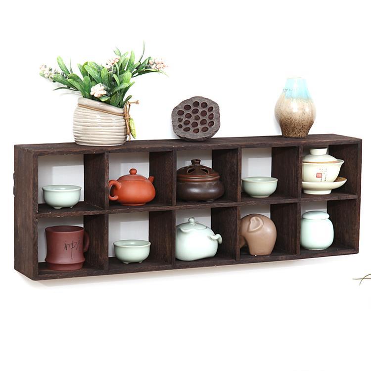茶架展示架茶具收纳架 茶杯架 壶架 烧桐木多宝格摆件实木 博古架
