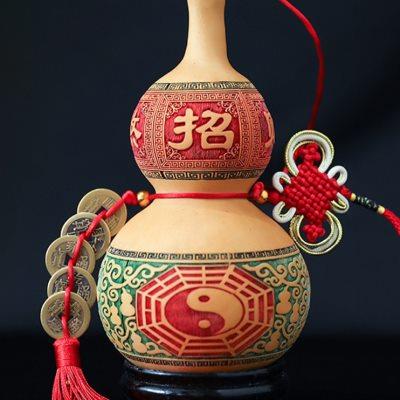 天然开口葫芦八卦五帝钱挂件家居工艺装饰摆件门对门高 10厘米
