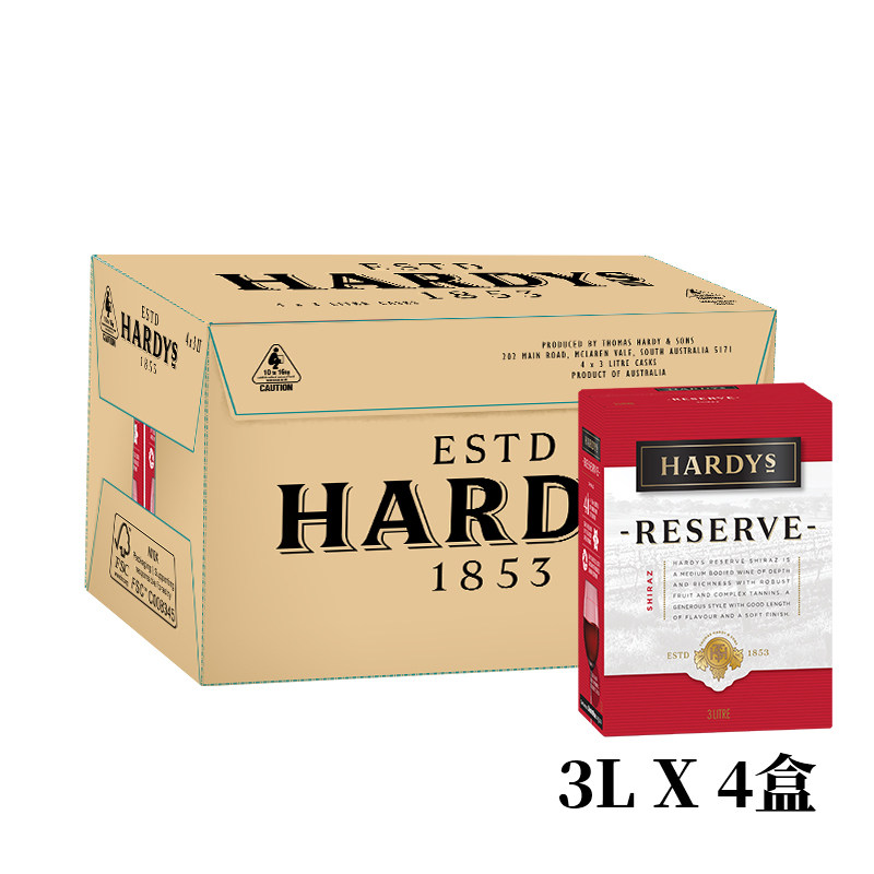 【整箱4盒装红酒】夏迪珍藏西拉红葡萄酒3L澳大利亚原装进口袋装