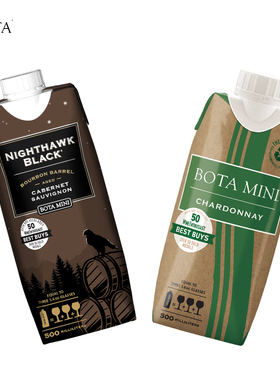 勃塔夜鹰波本桶陈酿赤霞珠红+霞多丽白葡萄酒500ml2盒装bota box