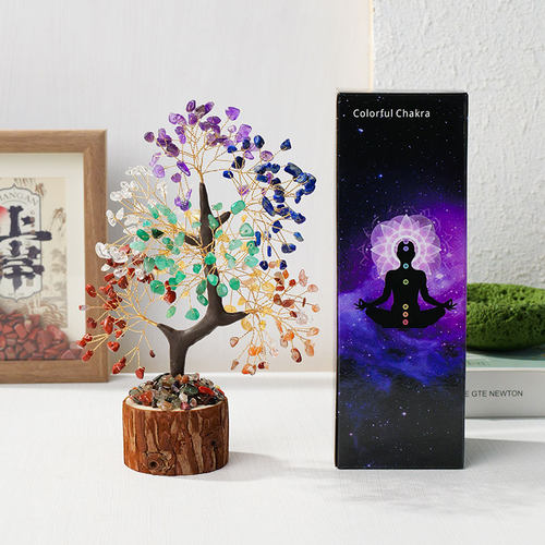 水晶发财树木桩底座创意摆件
