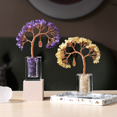 黄水晶发财树客厅玄关电视柜家居装 饰品办公室工位桌面摆件招财树