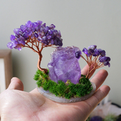 天然水晶发财树黄水晶玛瑙原石底座家居办公室桌面水晶树创意摆件