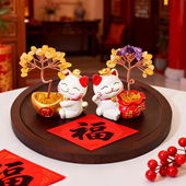 天然水晶发财树招财猫家居客厅办公桌装 饰水晶招财摇钱树创意摆件