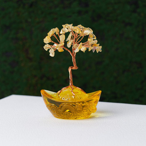 福征居水晶碎石发财树元宝底座