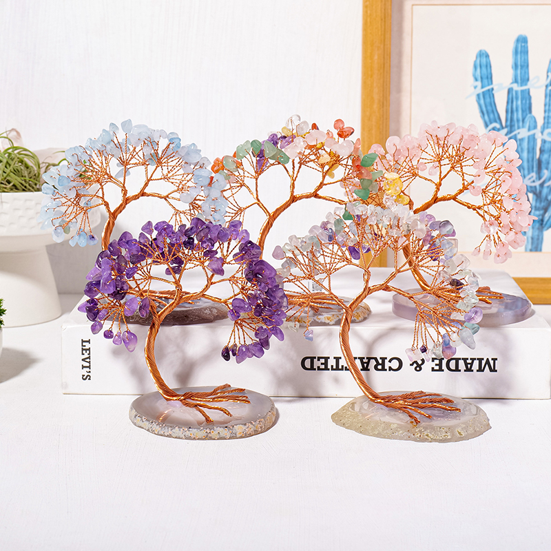 天然水晶鳳尾發財樹瑪瑙片底座