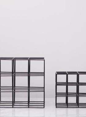 现代简约几何镂空摆件铁艺方形软装饰品立体框架样板卧室书房客厅