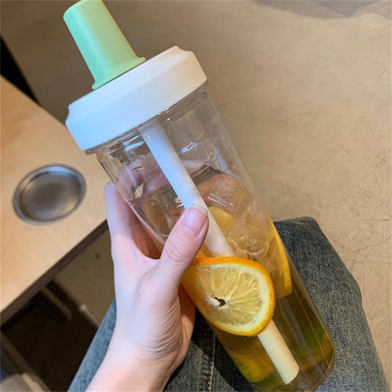 高颜值简约大容量随行吸管塑料杯学生用便携ins风水杯果汁奶茶杯