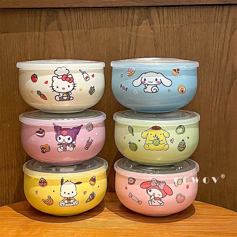 三丽鸥316不锈钢饭碗泡面碗防烫保温家用宿舍餐具早餐保鲜碗套装