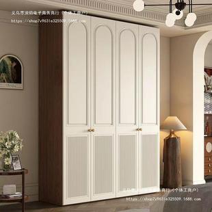 轻法式 卧室家用中古风玻璃衣柜组合柜 复古衣柜平开门新款 简约时尚