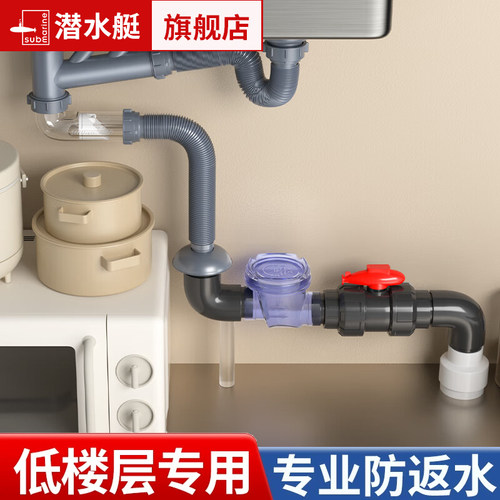 潜水艇厨房防反水止回阀二楼防反水下水管道防倒灌止逆阀球形50管