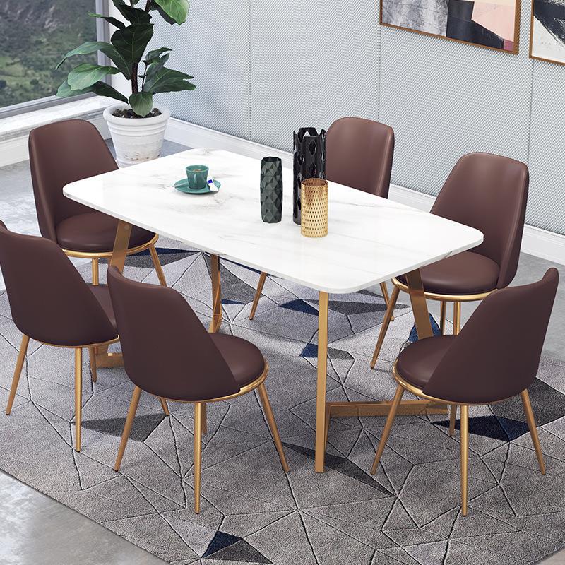 吃北欧轻奢大理石餐桌椅 小户餐厅多人饭桌型 网红简约轻奢餐长方