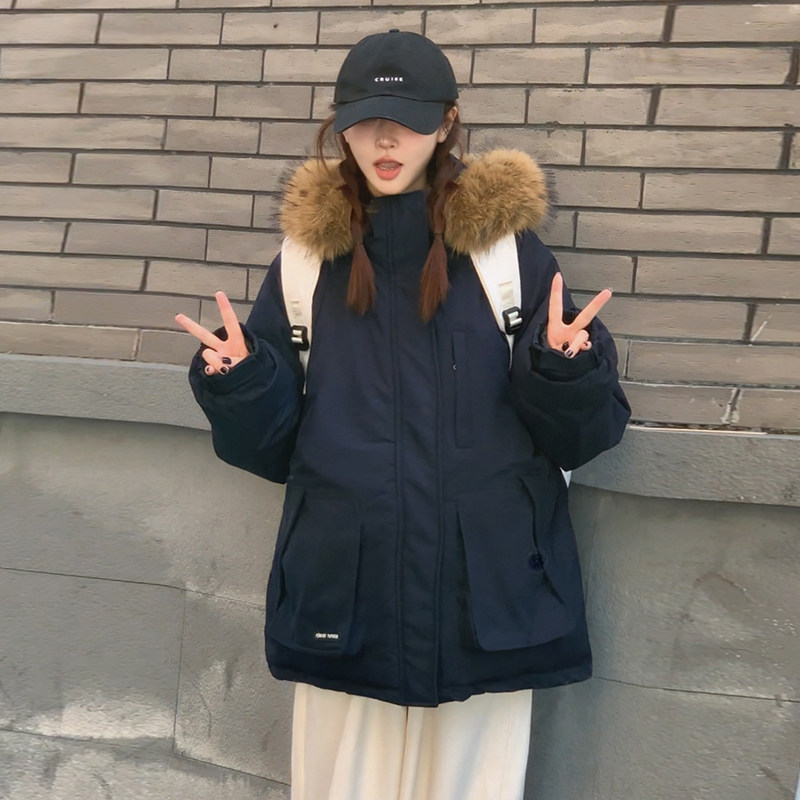 冬装羽绒棉服女2024年新款加厚工装派克服大毛领冬季棉衣棉袄外套