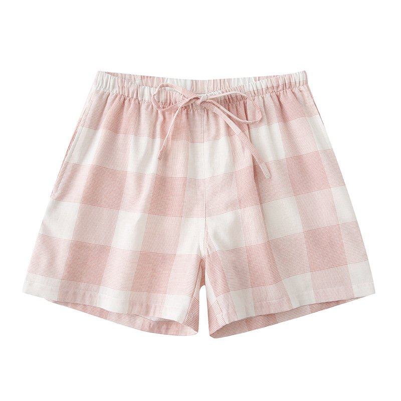 2025夏纯棉双层纱布情侣全棉短裤女款睡裤格子沙滩裤大码热裤,女士内衣/男士内衣/家居服,男阿罗裤,淘宝优惠券,粉丝福利购,淘宝优惠卷
