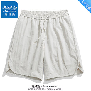 休闲五分裤 夏季 可团购 宽松抽绳速干运动短裤 真维斯2026男士