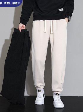 WASSUP FELIPE加绒卫裤男冬季潮牌百搭款束脚裤子宽松舒适休闲裤