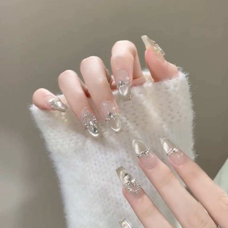 森林玫瑰法式温柔风富家千金气质显白美甲丝绒猫眼手工穿戴甲