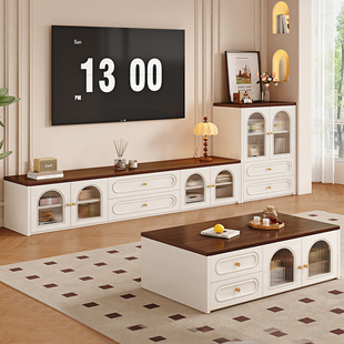中古风实木电视柜法式茶几储物柜客厅大容量收纳地柜简约电视机柜