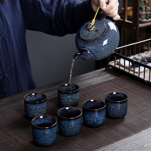 茶具套装 窑变建盏茶壶单个泡茶器中式 家用办公室陶瓷单壶提梁套组